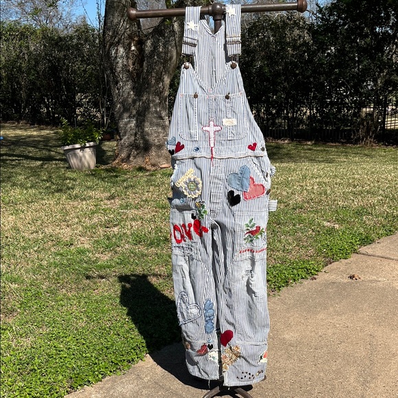 wards powerhouse Pants - Striped Overalls with Embroidered Patches